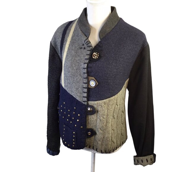 baabaaZuzu OOAK Jacket Coat Blazer Patchwork Upcycled Vtg Wool Large Handmade - Picture 1 of 12